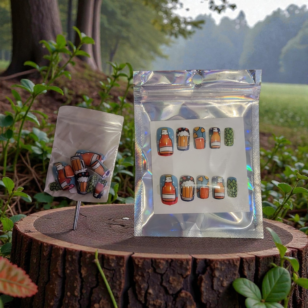 10/ &10 Beer Themed 24 Pc Press On Nails